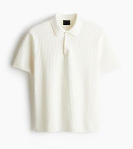 เสื้อเชิ้ตผ้าไหมผสมฝ้ายแบบวาฟเฟิลถักลายรังผึ้งสีงาช้าง แขนสั้น สำหรับผู้ชาย ผลิตตามสั่ง (OEM) - Product Image 1
