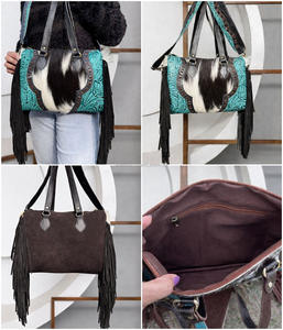 Sac à main en cuir artisanal de grande capacité pour femme, avec porte-armes dissimulé et pompon, sac à bandoulière en cuir de vache - Product Image 3