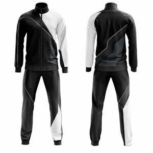 Conjunto Deportivo para Hombre en Blanco y Negro con Bloques de Color, Chaqueta con Cierre Completo, Pantalones para Correr, Secado Rápido, Poliéster, Ropa de Otoño con Bolsillos Laterales - Product Image 1