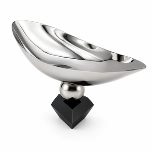 Bol à fruits et à collations sculptural haut de gamme sur support en marbre noir pour une présentation élégante sur la table |   Service de table de luxe en acier inoxydable pour la maison - Product Image 1