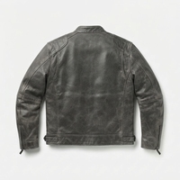 Veste de moto en cuir véritable pour homme, style motard, col rabattu, fermeture éclair, coupe classique, couleur unie, automne