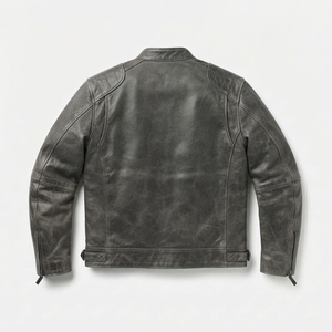 Men's Genuine Leather Motorcycle <b>Jacket</b> Moto Biker Style Turn-down Collar Zipper Closure Autumn Regular Fit Solid Color - Product Image 2