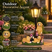 Nouvelle Statue de Jardin Golden Retriever en Résine, Pot de Bienvenue, Décorations pour Famille de Chiens avec Lumière Solaire Ambiante