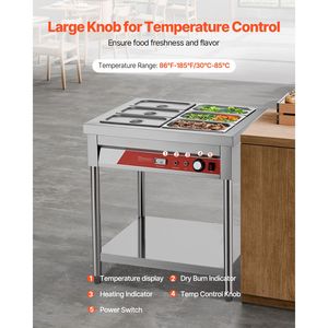 Scaldavivande Elettrico a 6 Vasche con Controllo Manuale della Temperatura 1500W, Tavolo Elettrico Professionale per Buffet e Catering - Product Image 4