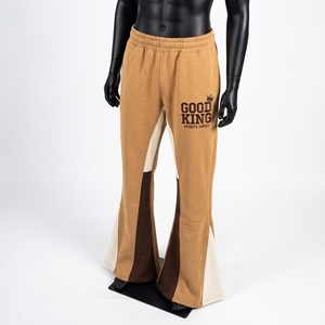 Pantalones de chándal casuales de cintura media personalizados, estilo streetwear de tela gruesa, con efecto apilado y corte acampanado - Product Image 3