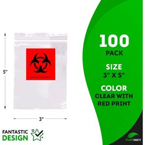 Confezione 100 3x5 sacchetti per campioni a rischio biologico da 2 Mil in polietilene con cerniera da parete sacchetti per imballaggio per trasporto di campioni medicali - Product Image 2