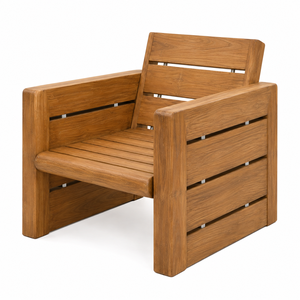 Chaise de jardin extérieure confortable en teck massif, imperméable, avec larges accoudoirs et dossier à lattes horizontales, pour salon ou usage scolaire - Product Image 3