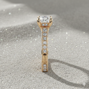 Anillo de Compromiso con Diamante Cultivado en Laboratorio, Chapado en Oro Rosa de 14K, Corte Redondo, Estilo Vintage con Milgrain, para Joyería Personalizada Certificada - Product Image 3