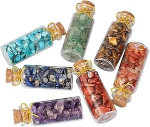 Gemstone Seven Chakra Chips Glass Wish Bottles <b>Sets</b> 7-Piece Natural Chakra Stone Healing Kit <b>Set</b> from Amayra <b>crystals</b> Exports - Product Image 4