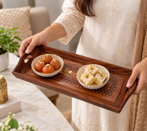 Juego de 2 bandejas de madera artesanales para servir té y comida, con asas, para cocina, desayuno, restaurantes, cafeterías y hogar - Product Image 2