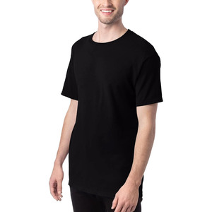 T-shirt pour homme à manches courtes, col rond, couleur unie noire, 100% coton, coupe classique, fabriqué en usine - Product Image 3