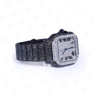Reloj Iced Out con Diamantes de Moissanita Negros, Reloj de Lujo Hip Hop para Hombre con Números Romanos - Product Image 2