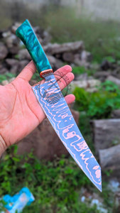 Nouvelle édition, couteau de chef de cuisine ambidextre fait main, haute dureté, lame en cuivre Damas de 8 pouces avec manche en résine - Product Image 2