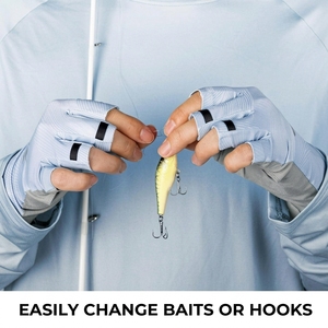 Fishing <b>Gloves</b> Half Finger Light Blue Gray Synthetic Magnetic Closure Unisex All Seasons - Product Image 4