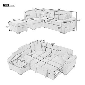 Divano Letto Estraibile 2-in-1 da 84 Pollici a Forma di L con Pouf Contenitore per Camera da Letto o Soggiorno, Ideale per Piccoli Appartamenti - Product Image 4