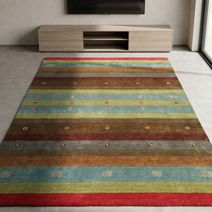 Tapis traditionnel multicolore en laine noué à la main, style Gabbeh, avec motif tribal rayé, tapis décoratif pour salon - Product Image 4