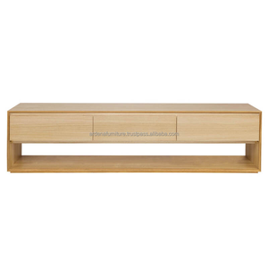 Soporte de TV de madera maciza moderno y minimalista, armario multimedia de 3 cajones para comedor, oficina, apartamento, sala de estar, uso también para taller - Product Image 1