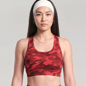 Women's Red Camouflage Print Racerback Sports Bra Scoop Neck Medium Support Workout Fitness Racer-back Bra Women - Product Image 1