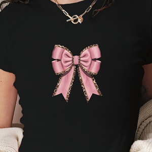 Noeud rose avec t-shirt court mode femme imprimé léopard - Product Image 3