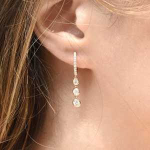 Pendientes de Aro con Diamantes Colgantes, Oro Sólido de 14k, Engaste de Bisel, Diamantes Redondos Cultivados en Laboratorio, Elegantes y Clásicos, Precio de Fábrica B2B - Product Image 5