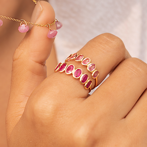 14K Solid Gold Oval Ruby Eternity Band Wedding Ring White Gold Plated Prong & Bezel Setting NOVA - Product Image 2