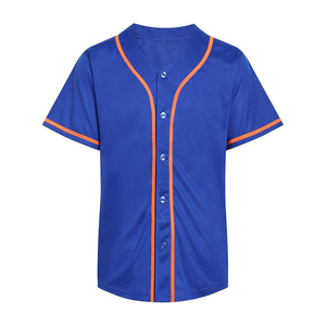 เสื้อเบสบอลสีน้ำเงินสดใส แต่งขอบสีส้ม ชุดทีมสั่งทำพิเศษ แห้งเร็ว กระชับรูปร่าง - Product Image 1