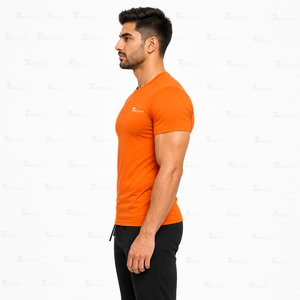 Chemises de compression à manches courtes pour hommes, tissu extensible, col rond, haut de sport respirant, écologique, séchage rapide - Product Image 3