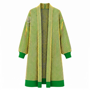 Cárdigan Largo de Punto para Mujer, con Patrón Geométrico, Cuello Tipo Bufanda, Frente Abierto, Ropa Casual de Invierno, 100% Acrílico, Manga Larga - Product Image 1
