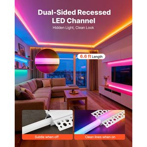 Confezione da 10 Profili LED in Alluminio da 2M (6.6 Ft) con Copertura Opaca, Senza Cornice, da Incasso per Cartongesso, Diffusore per Strisce T5 - Product Image 2