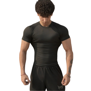 Camiseta de Compresión Negra Personalizada para Hombre, Manga Corta, Cuello Redondo, Ajustada, para Gimnasio, Entrenamiento, Deporte, Ropa Deportiva, Capa Base - Product Image 4