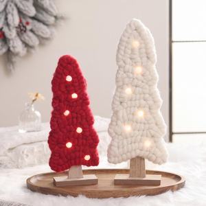 Handcrafted White Wool Christmas <b>Tree</b> With Led <b>Lights</b> Wooden Base 42cm Scandinavian Holiday Decor Tabletop Decoration - Product Image 4