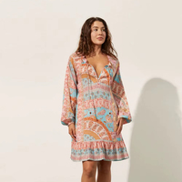 Robe pour femme en polyester imprimé paisley, col en V, fabriquée par un fabricant