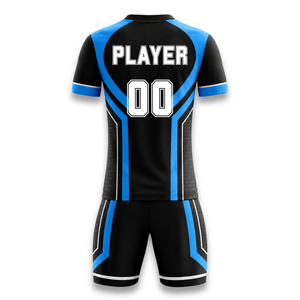 Custom Men's Black Blue Soccer Jersey Shorts Set V-Neck Short Sleeve <b>Moisture</b> Wicking Breathable Athletic Fit - Product Image 2