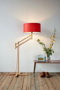 Wooden Adjustable <b>LED</b> Floor Lamp with Red Fabric Shade E26/E27 Base Modern Pendant <b>Light</b> for Living Room Bedroom Reading <b>Corner</b> - Product Image 3