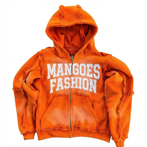 เสื้อฮู้ดซิปโอเวอร์ไซส์ Mangoes Fashion ลุคสตรีทแวร์ ยูนิเซ็กส์ ผ้าคอตตอนฟลีซ ล้างสีแบบ Distressed Acid Wash - Product Image 5