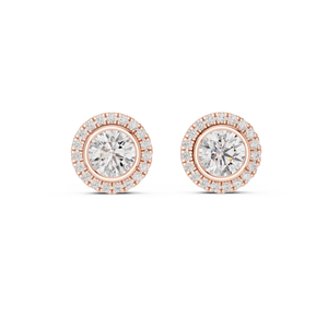 exquisite bezel halo round cut diamond <b>stud</b> <b>earrings</b> in solid gold handcrafted luxury <b>fine</b> jewelry for women brides and gift - Product Image 1