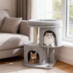 Arbre à chat compact de 26 pouces avec 2 niches et poteaux à gratter en sisal, tour anti-basculement pour petits espaces - Product Image 6