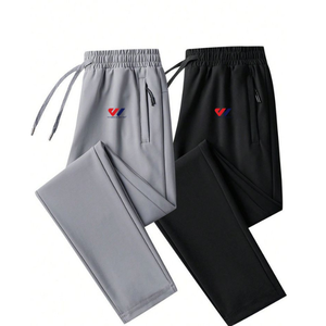 Custom Logo Men's Lightweight Breathable Fleece Sweatpants <b>Elastic</b> <b>Waist</b> Drawstring Casual <b>Trousers</b> Quick Dry Loose Fit Summer - Product Image 1