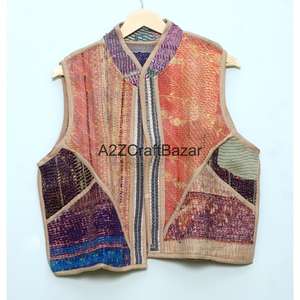 Chaleco de Algodón Acolchado Kantha Vintage Hecho a Mano para Mujer, Estilo Boho, 100% Algodón Puro, Diseño Corto - Product Image 6