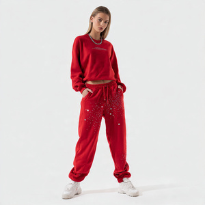 Women Rhinestone Track Sweat Pants Women High <b>Drawstring</b> Waist Jogger Rhinestone Sweatpants Ladies winter Rhinestone <b>Trouser</b> - Product Image 4