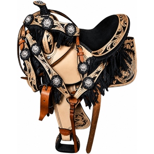 Selle de cheval western en cuir véritable sur mesure, équipement d'équitation de cowboy haut de gamme avec outillage décoratif, franges et étriers, vente en gros OEM - Product Image 5