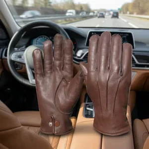 Gants de conduite unisexes en cuir de mouton marron, à doigts entiers, doux et respirants, pour femmes et hommes, toutes saisons - Product Image 4