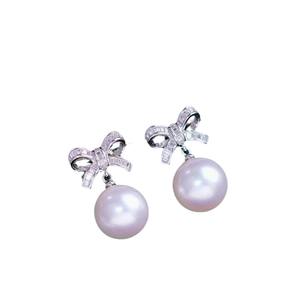Boucles d'oreilles papillon en argent S925 avec perle d'eau douce ronde sans défaut et sans pépins de 9-10 mm - Product Image 5