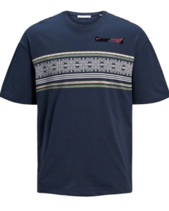 Camiseta de Manga Corta Azul Marino para Hombre, con Diseño a Rayas, Corte Regular, Estilo Casual, Cuello Redondo, Venta al Por Mayor - Product Image 1