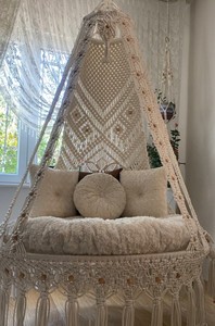 Balançoire double en macramé pour patio, Balançoire de patio, Balançoire en macramé, Balançoire suspendue en macramé, Chaise en macramé, Balançoire de jardin, Cadeau de pendaison de crémaillère - Product Image 2