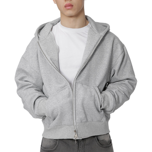 Cotton Oversized Drop Shoulder Full Zip Men Hoodie Solid Colour Hooded French Terry Sweatshirt Casual Style Winter Wear - Product Image 1