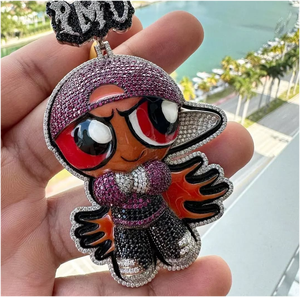 Precioso Collar con Colgante de Personaje Animado con Incrustaciones de Diamantes Moissanite, Plata 925, Estilo Hiphop para Fiestas - Product Image 3