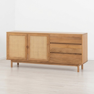 Buffet en teck massif avec portes et tiroirs en rotin pour salle à manger, hôtel, restaurant, meubles de rangement, intérieurs B2B - Product Image 1