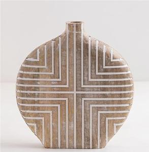 Vase en bois artisanal, haut, décoratif, design mosaïque en bois massif, style moderne rustique, pièce maîtresse pour l'intérieur du salon - Product Image 6