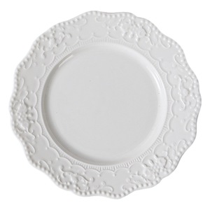 White ceramic Plates with Embossed decorative floral Pattern glossy Underglazed Durable Eco-Friendly BPA Free Oven <b>Microwave</b> - Product Image 5